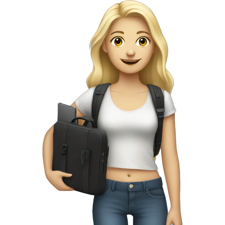 A tall blonde teenager, 17 years old, holding a laptop bag emoji