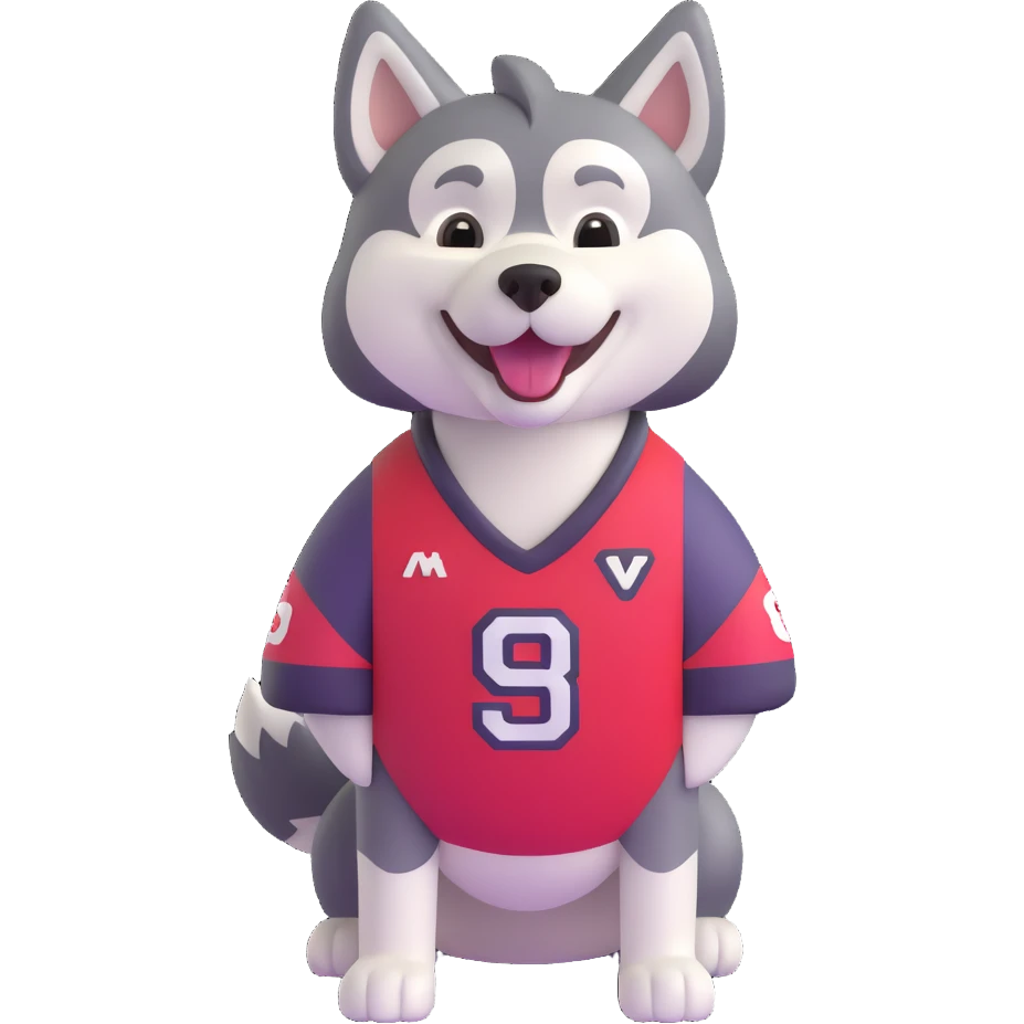 mascot of a sports club husky, white, black, blue, smiling, wearing a sports jersey emoji
