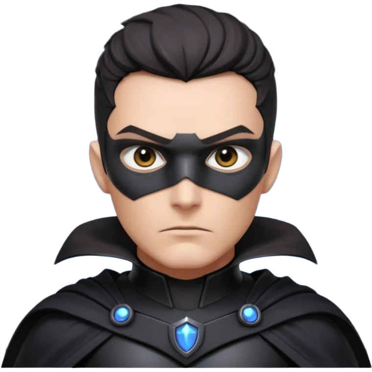 dark sci-fi villain portrait, head and shoulders only, black armor, cape collar, intense eyes, dramatic lighting, 3D cartoon, mobile game icon, clean background, no text
 emoji
