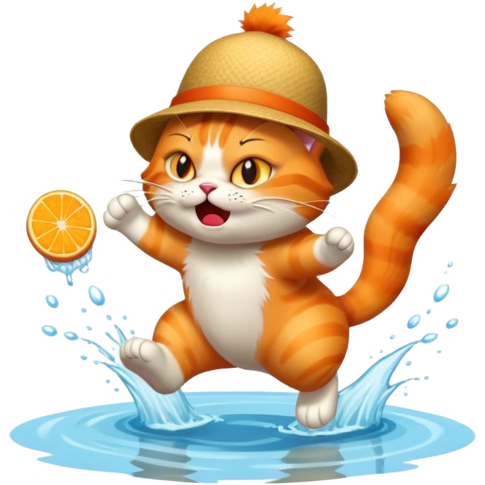 angry cat with a hat jumping into a lake emoji