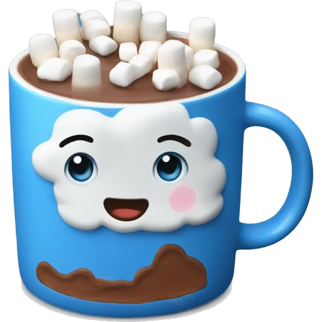 Hot chocolate in a blue mug with marshmallows  emoji