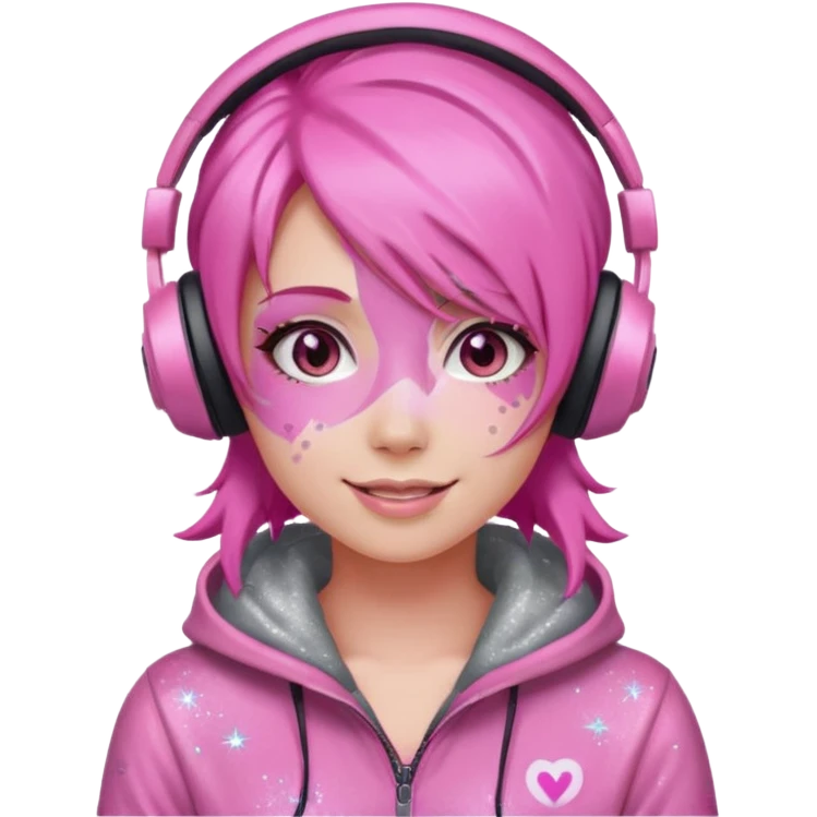 glitter pink gamer girl happy pink hair emoji