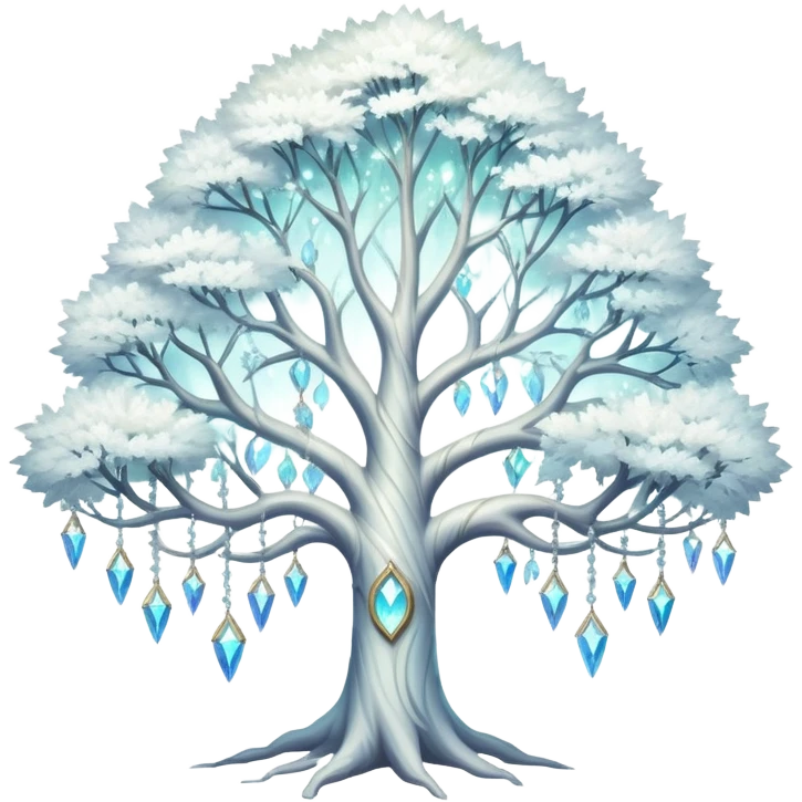 Spiritual magical ethereal white tree with crystals hanging in it emoji