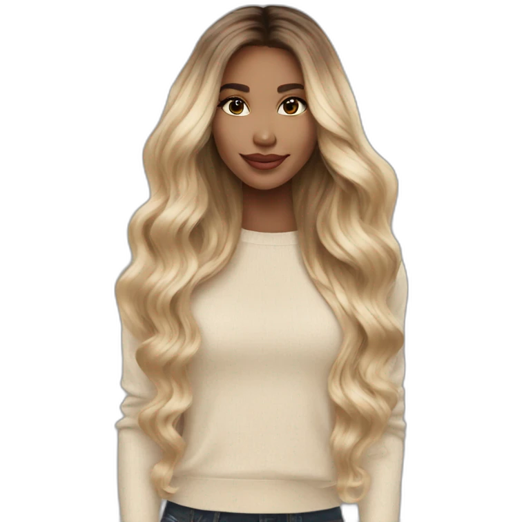 Blonde balayage long hair women beige sweater emoji