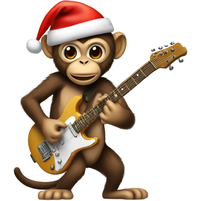 Monkey playing electric guitar in santa hat emoji