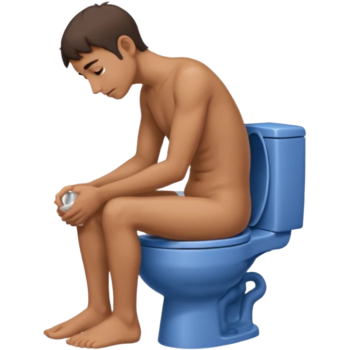 Man siting in a toilet bowl head down hands on the knee the side side view emoji