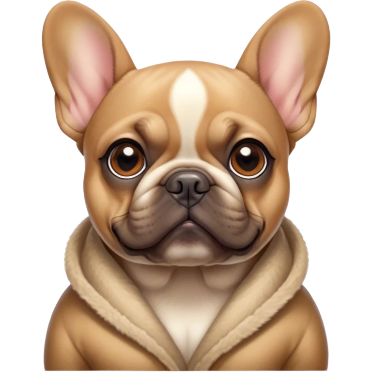 Cinematic Noble Fawn French Bulldog Portrait Emoji, Poised and regal, with a compact, muscular build and a sleek, well-groomed fawn coat, deep-set soulful dark eyes, Simplified yet sharp and sophisticated features, highly detailed, glowing with a soft, dignified glow, high shine, intelligent and determined, stylized with an air of authority, focused and attentive, soft glowing outline, capturing the essence of a watchful and confident companion, so majestic it feels as though it could strut out of the screen with effortless authority! emoji