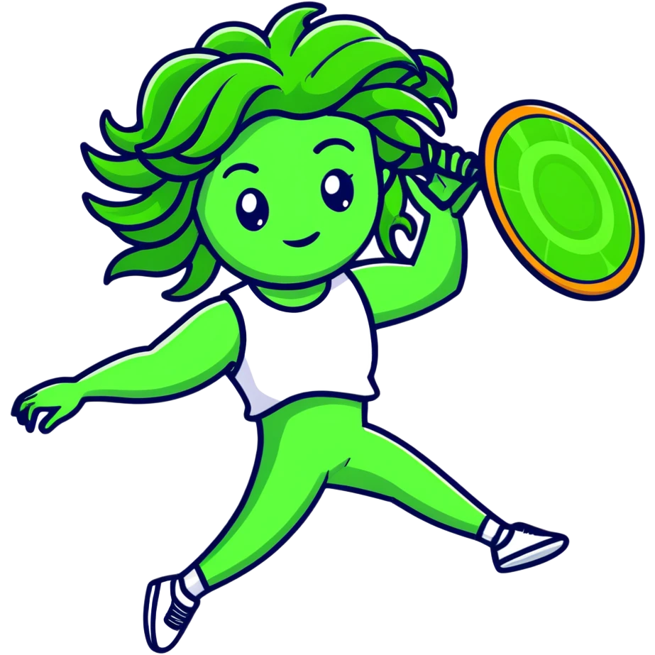 medusa, wearing an athletic outfit, throwing a frisbee emoji