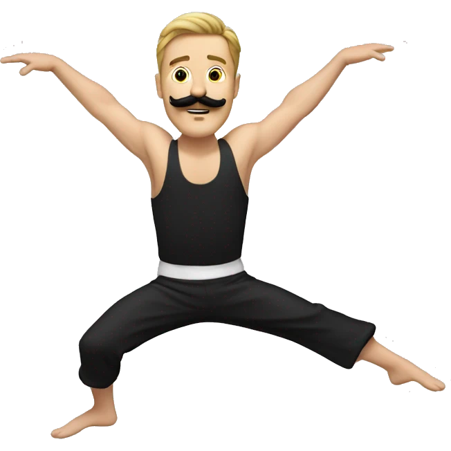 White guy with black mustache doing splits in the air  emoji