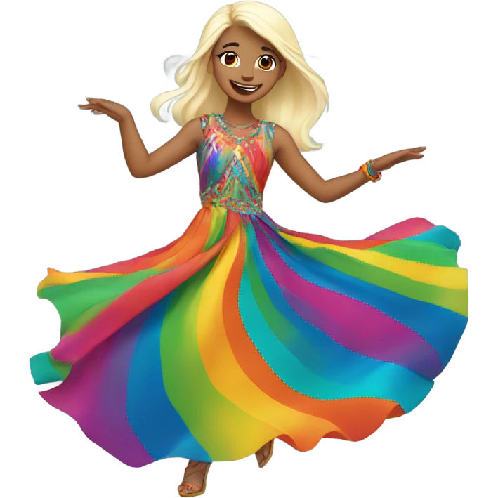 white blonde long haired girl dancing in chromatic dress emoji