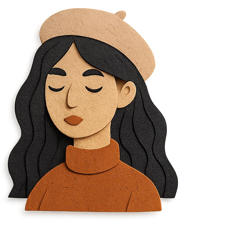 aesthetic girl with black hair, layered textures emoji