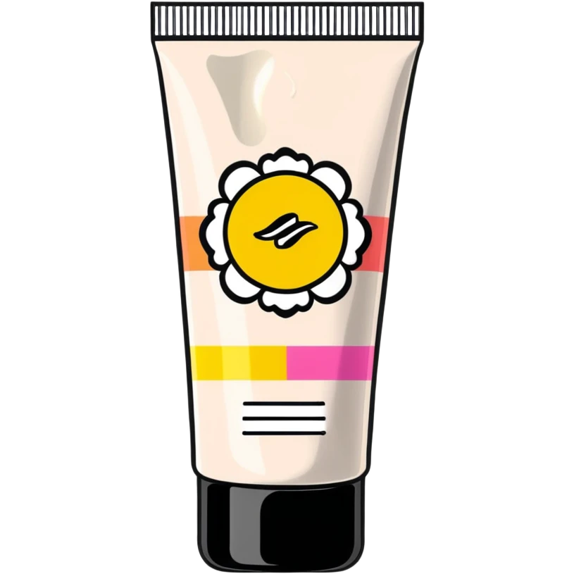 crumpled, empty hand cream tube, flattened and wrinkled, cap on, no face, bright and colorful, decorated like a beauty product emoji