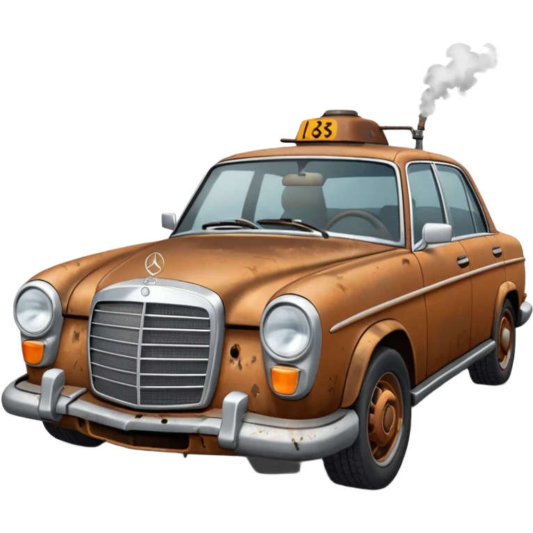 a broken mercedes with steam coming from below the bonnet emoji