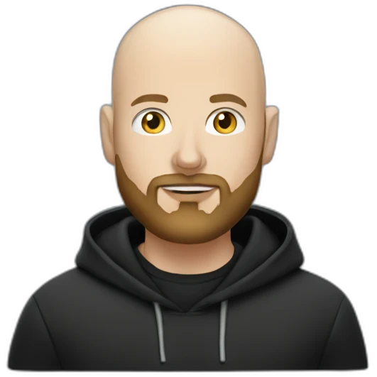 bald white man with a salt and pepper beard typing on apple computer wearing a black hoodie emoji