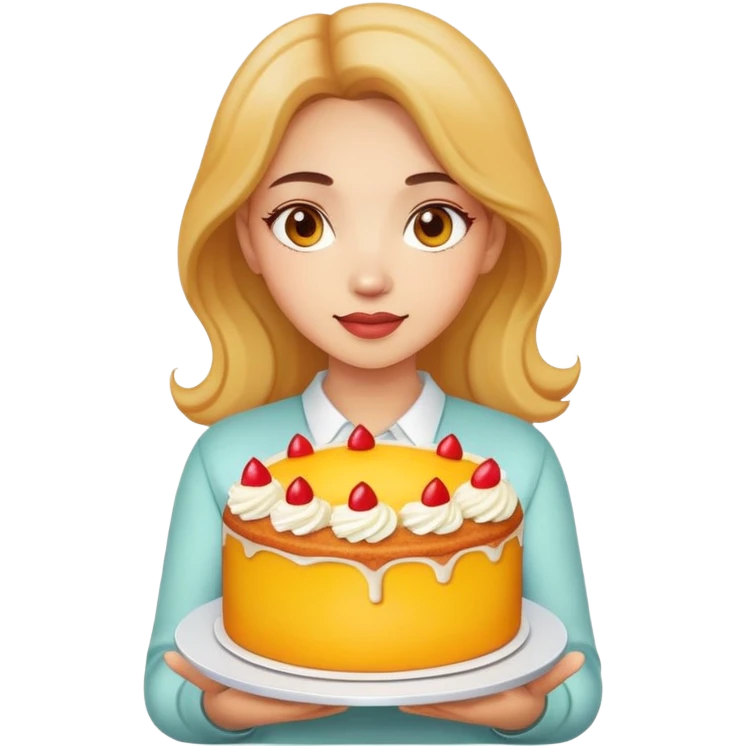 Beautiful girl holding a big mango cake in both hands emoji