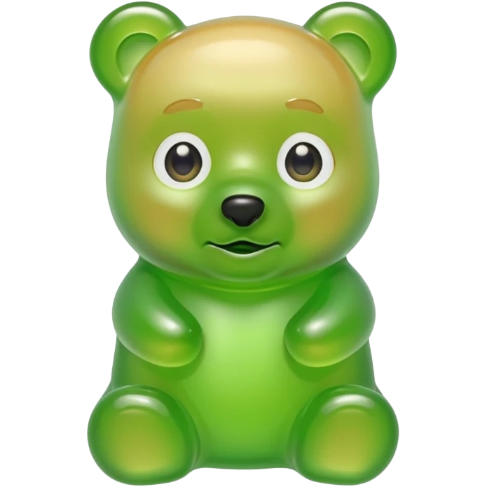 green gummy bear with eyes and blond hair emoji