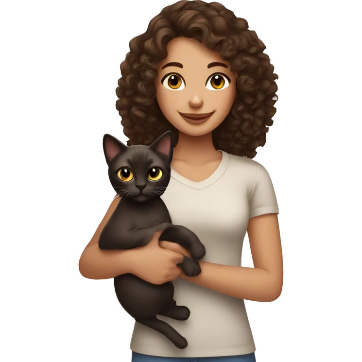 curly brunette Girl holding Siamese cat emoji