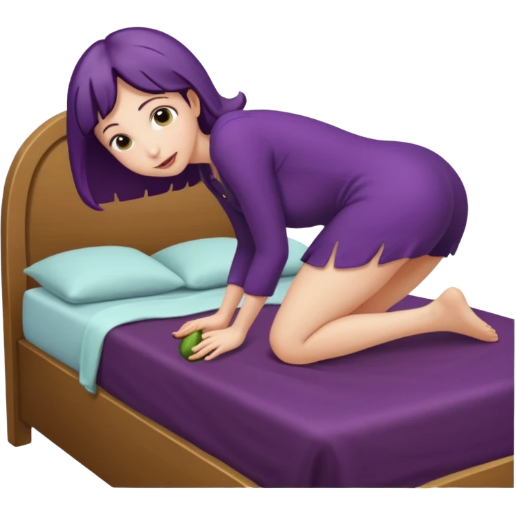  Woman nude bending over bed showing eggplant coming out of vagina emoji
