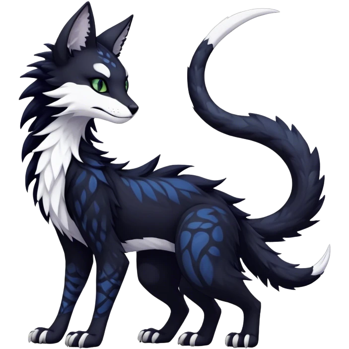 Kawaii dark edgy fantasy feline-vernid-sergal-fursona animal creature with a tufted tail full body with intricate markings  emoji