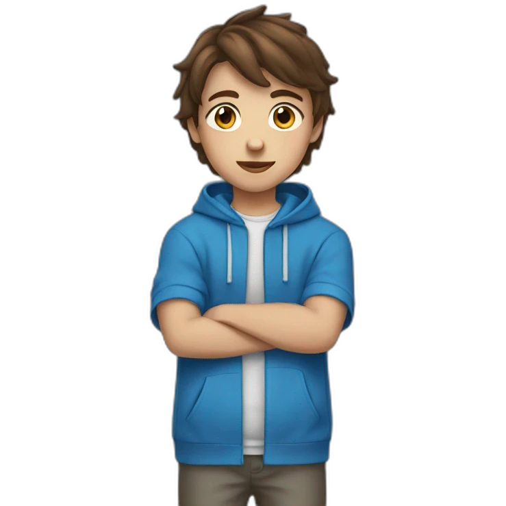 13 Year old kid with brown hair with blue hoodie emoji