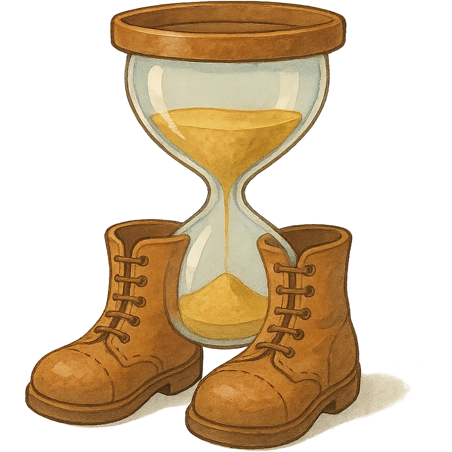 ghibli style illustration of an hourglass shaped like shoes emoji