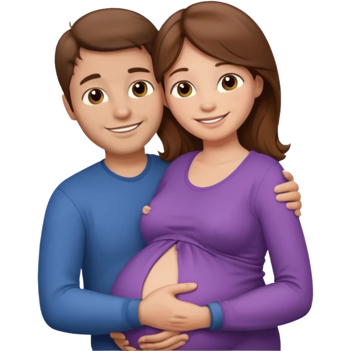 Man hugging pregnant woman brown hair emoji