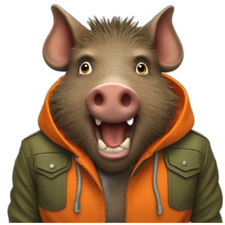 ANGRY wild boar with orange jacket emoji