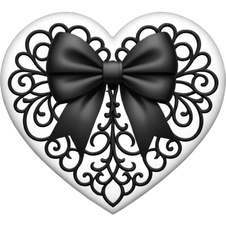 heart with a bow, goth, blackwhite emoji