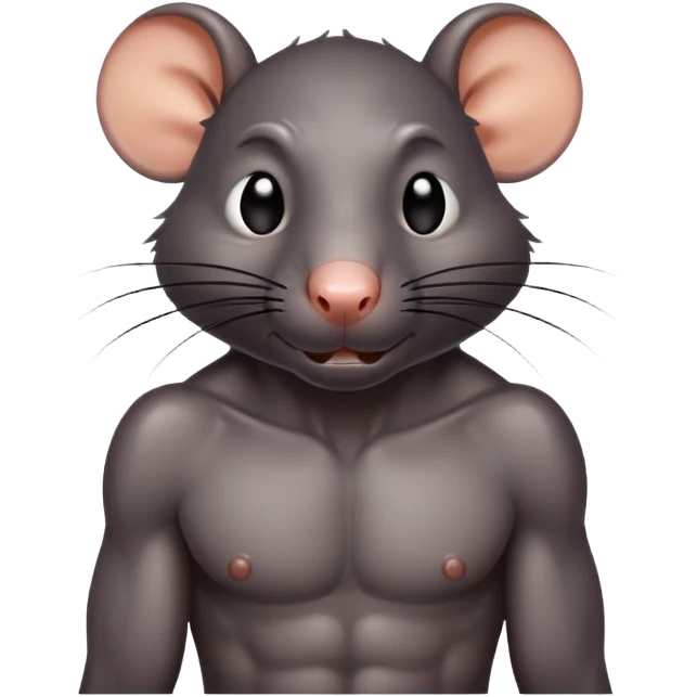 a black rat, standing shirtless and feeling hot emoji