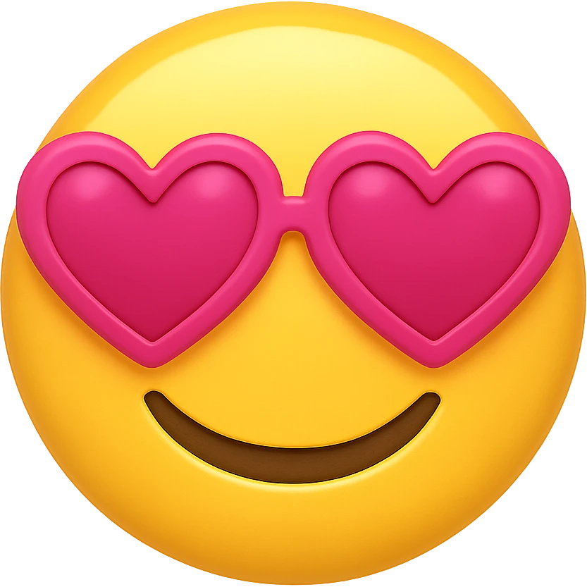 yellow face with pink heart glasses emoji, digital illustration emoji