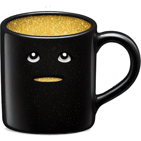 empty black enamelled mug with glitter emoji