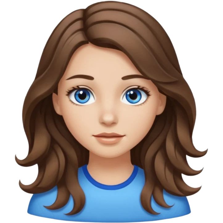 Girl with loose wavy brown hair with white highlights, blue eyes, long lashes, and white/tan skin. emoji