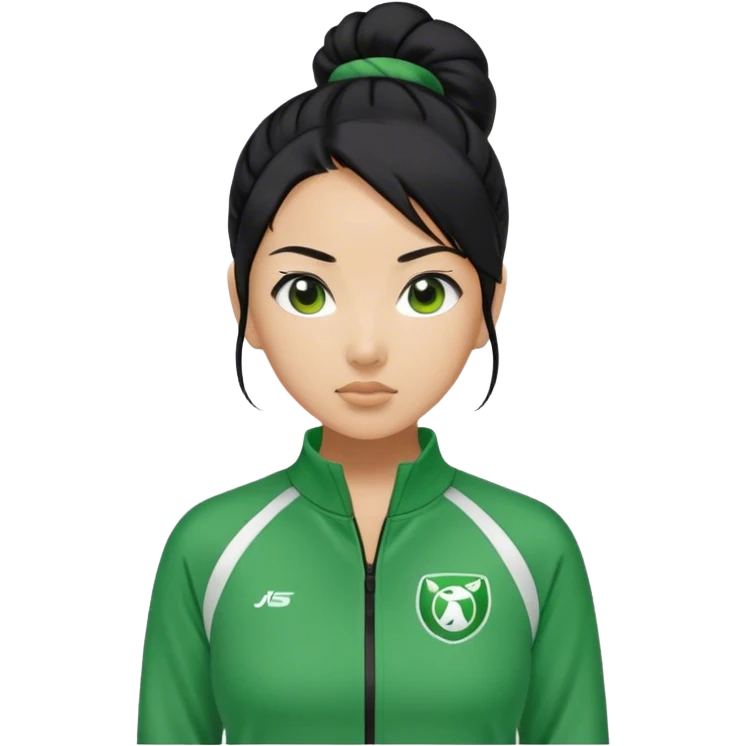 Cha: Age Late 50s, a Asian woman with black hair tie, Green player tracksuit emoji