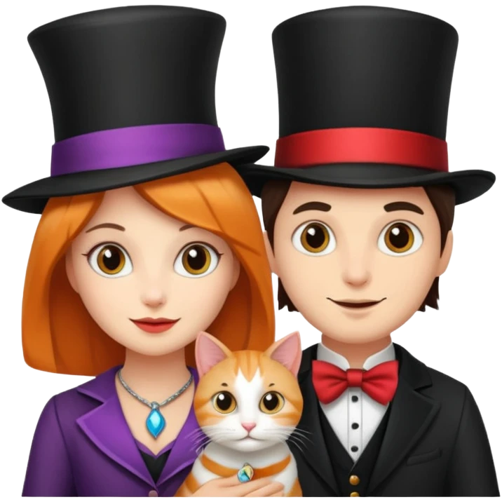magician couple and their pet cat emoji