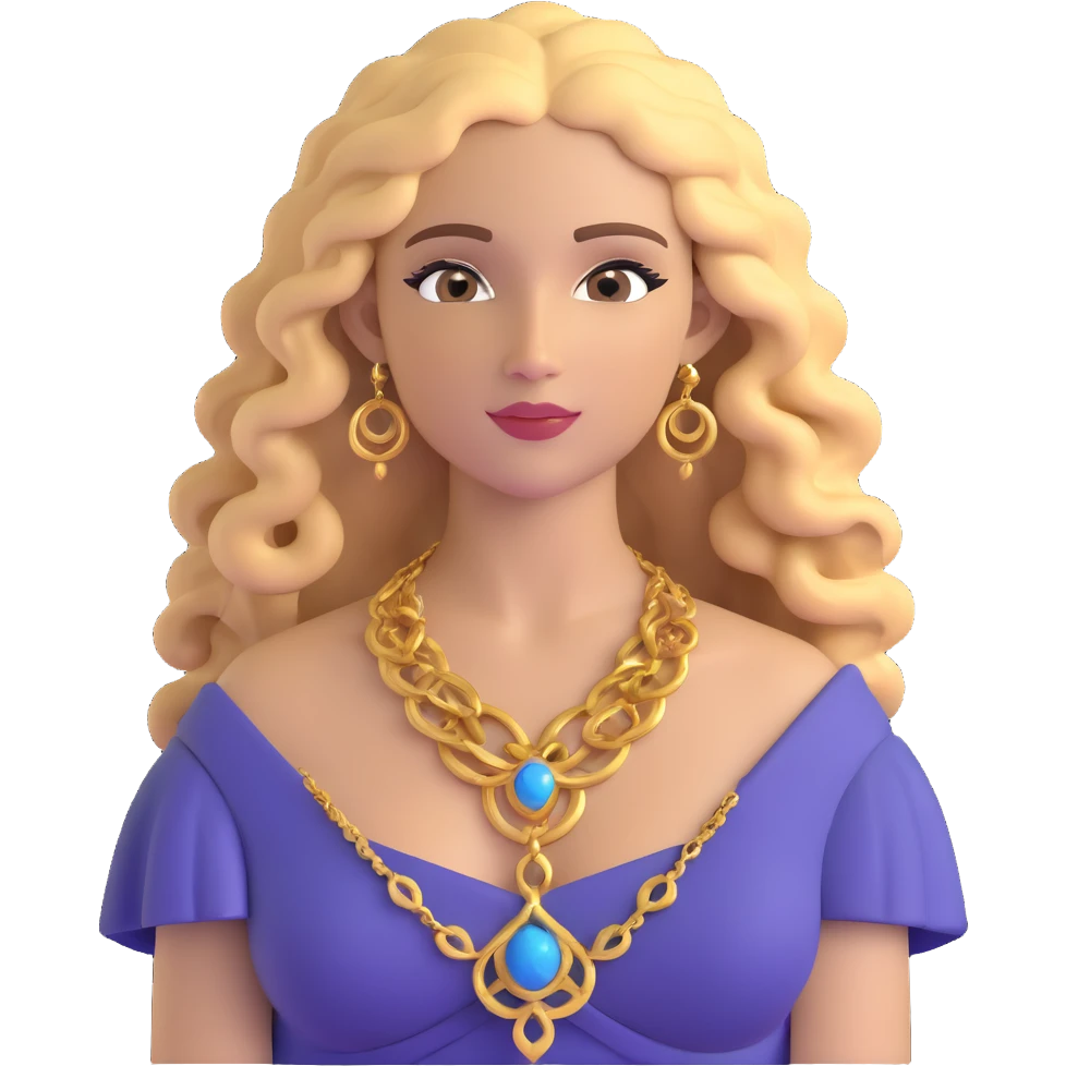attractive Greek woman with long curly hair and light skin wearing gold Greek jewelry emoji