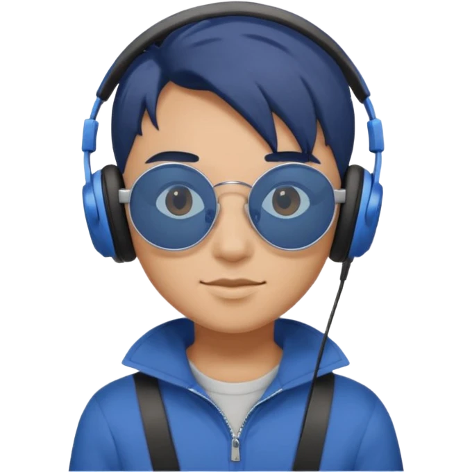 Light Brown Skin Dark Blue Haired Gray Eyes Circle Shaped Shades Squareded Ears Headphones  emoji
