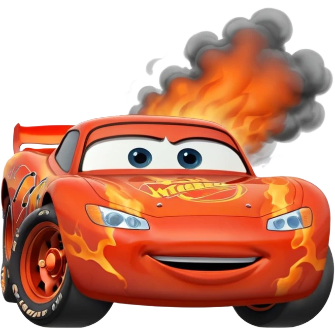 Lightning McQueen surrounded by smoke and magma emoji