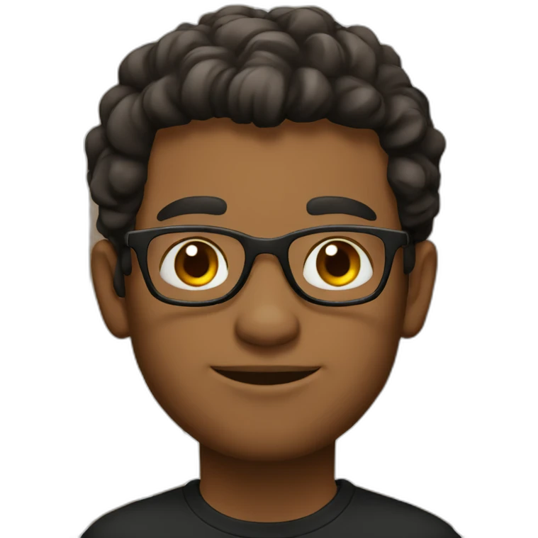 Brown guy, no facial hair, round glasses, black t shirt emoji