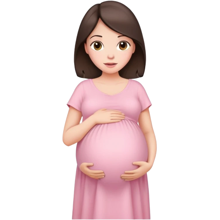 brunette pregnant woman in pastel pink maternity dress emoji