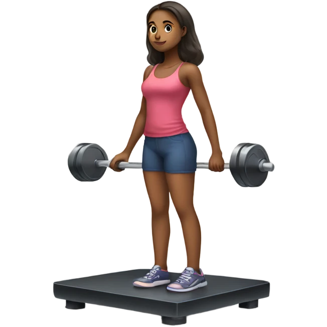 Girls standing on a body scale holding weights emoji