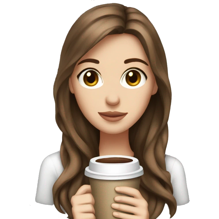 White girl brown hair drink coffe emoji