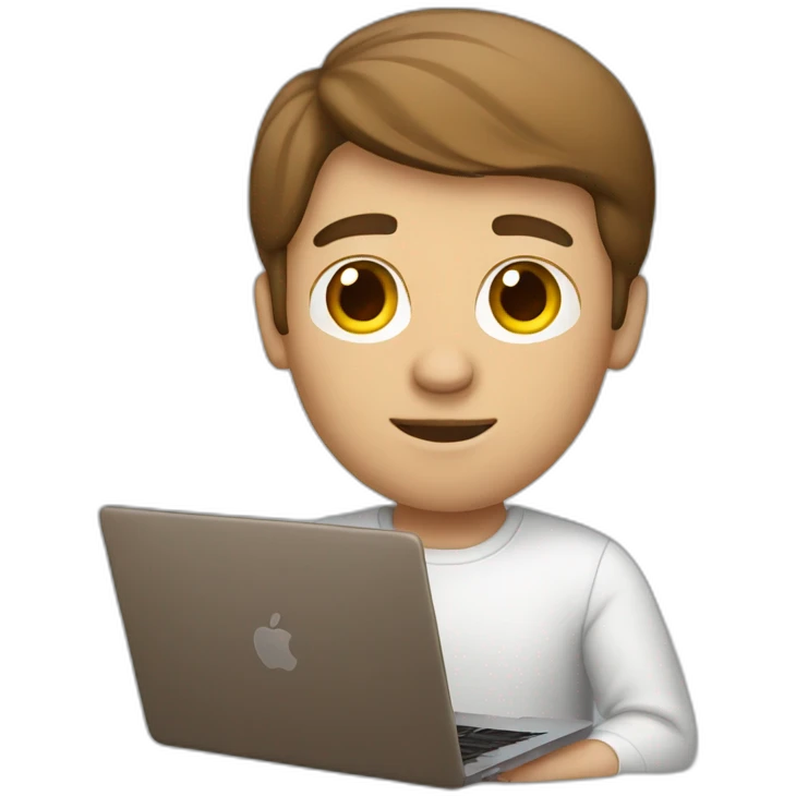 white brown haired man with macbook emoji