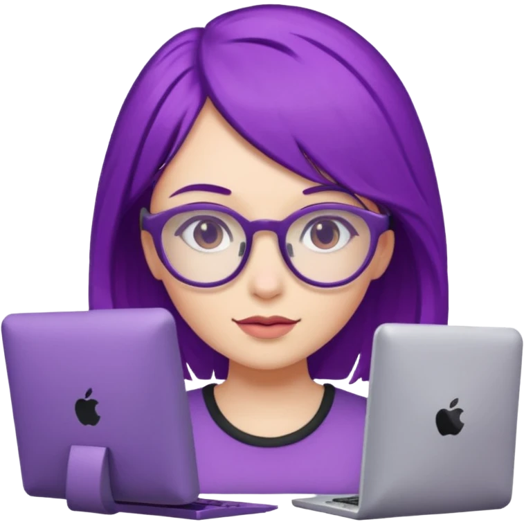 Mädchen mit lila Haaren und Computer und Brille emoji