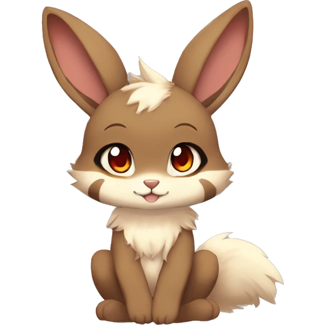 Cute, Chibi, Kemono-style, Anthro, Fur-Sona, Dark-Brown, Normal-type-Ground-type Tan-Rabbit-Fakémon with Dark-Red eyes, beige belly, beige paws, beige feet, beige freckles, full body emoji