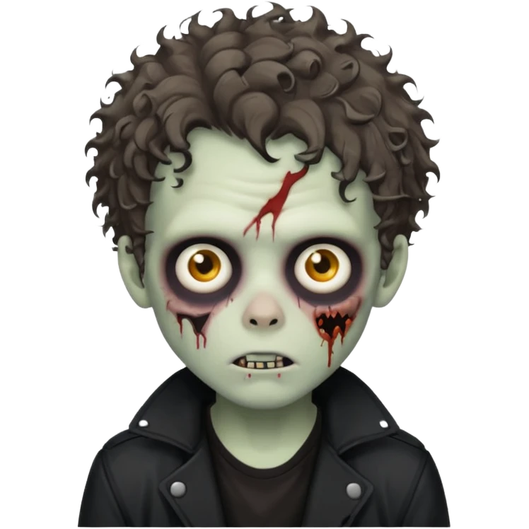 zombie boy messy curly hair black jacket white tee shirt emoji