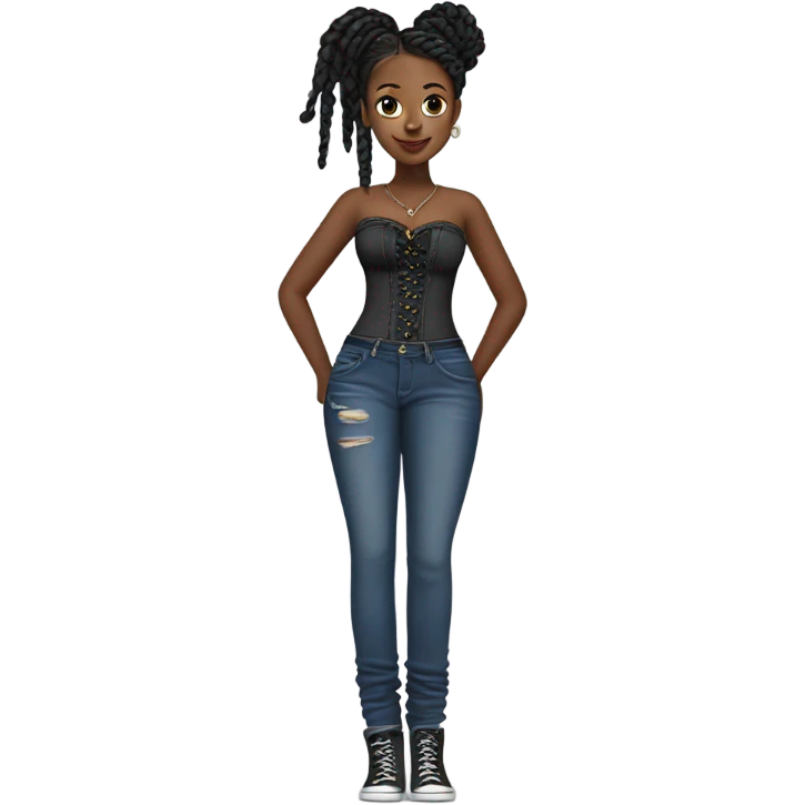 Black girl with braids posing full body jeans corset top emoji
