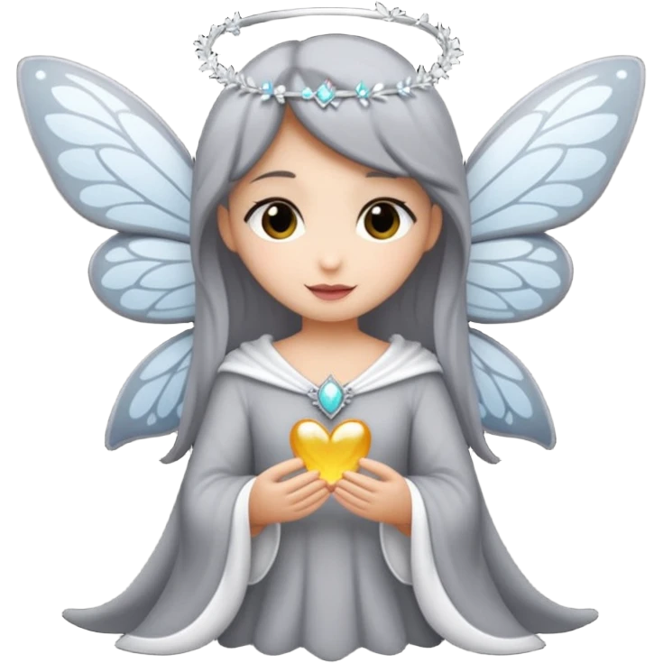 Gata gris oscura con blanco con dizfraz de hada emoji