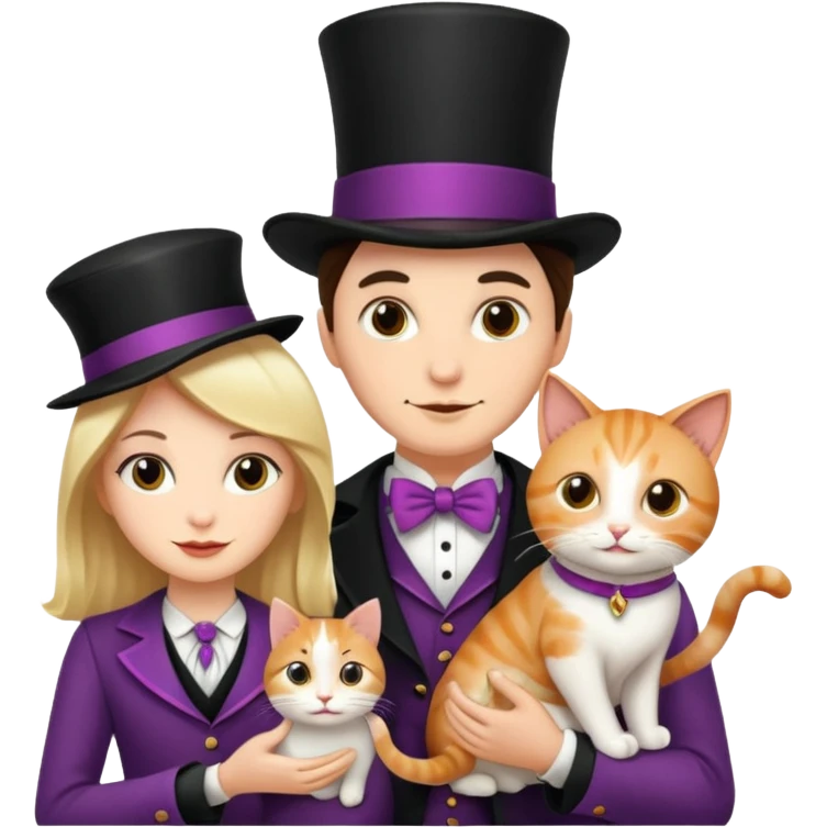 magician couple and their pet cat emoji