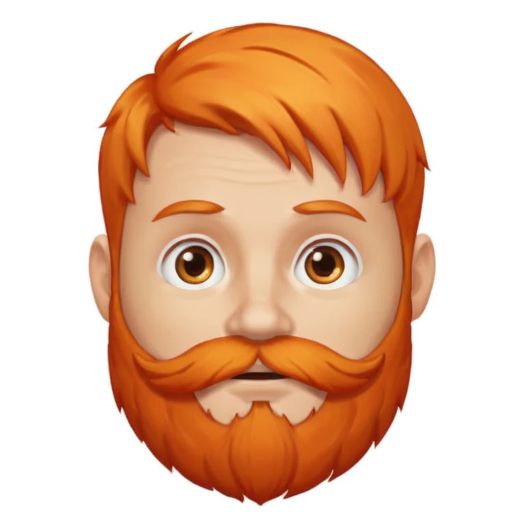Memoji-style avatar, round-faced character with orange hair, full orange beard, expressive eyes, simple background emoji