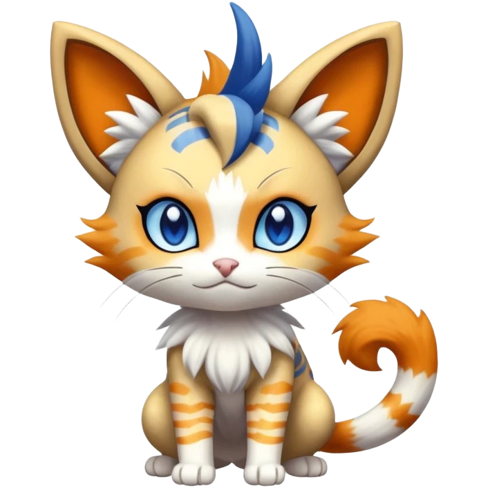Shiny Cute Adorable Meowth-Litten-Meowstic-Hybrid-Creature with pattern-markings emoji
